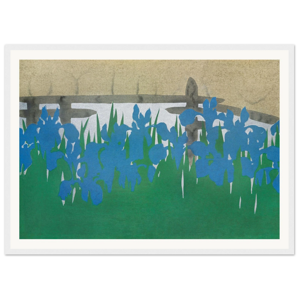 Estampe japonaise YATSUHASHI, Les huit ponts — Kamisaka Sekka, tirage encadré cadre blanc | INKONAL
