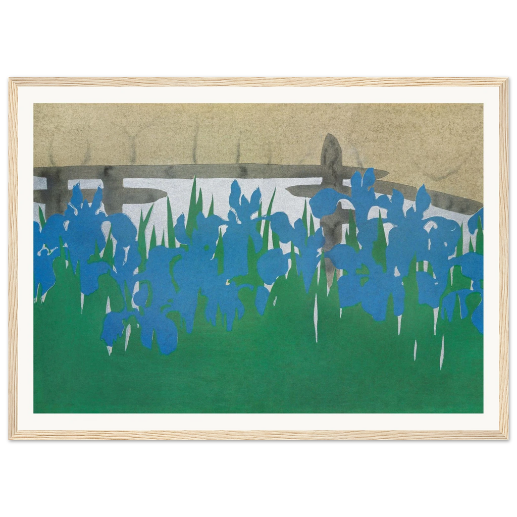 Estampe japonaise YATSUHASHI, Les huit ponts — Kamisaka Sekka, tirage encadré cadre bois | INKONAL