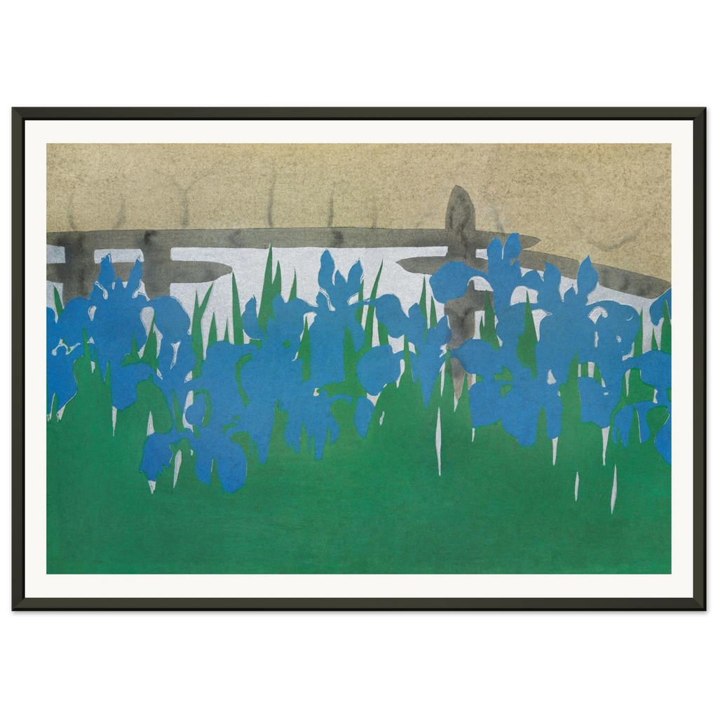 Estampe japonaise YATSUHASHI, Les huit ponts — Kamisaka Sekka, tirage encadré cadre noir | INKONAL