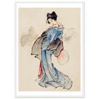 Poster Femme à l'éventail encadré cadre blanc, estampe japonaise Hokusai bijin-ga INKONAL