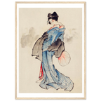 Poster Femme à l'éventail encadré cadre bois, estampe japonaise Hokusai bijin-ga INKONAL