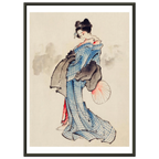 Poster Femme à l'éventail encadré cadre noir, estampe japonaise Hokusai bijin-ga INKONAL