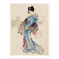 Poster Femme à l'éventail sans cadre, estampe japonaise Hokusai bijin-ga INKONAL