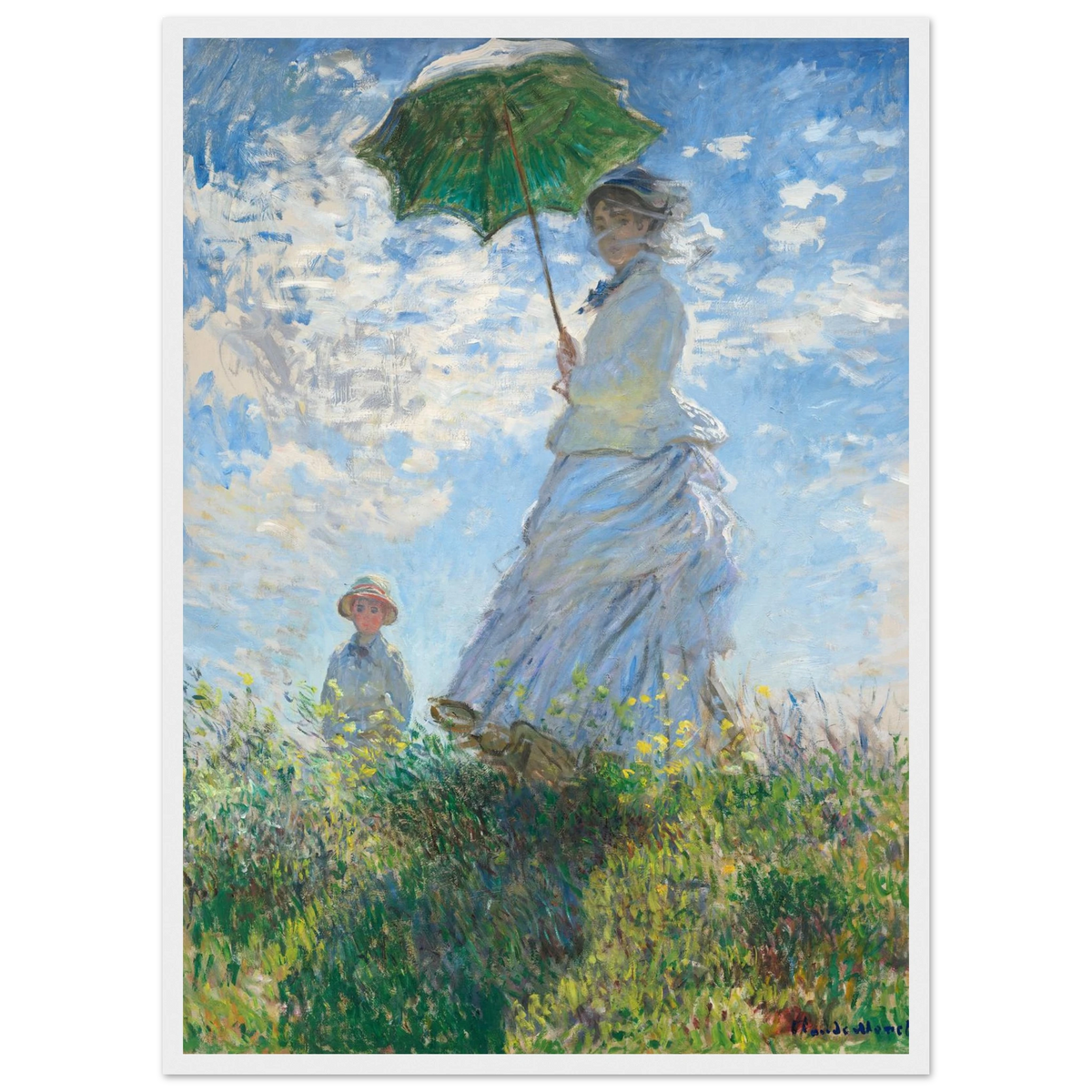Tableau Femme à l'ombrelle, Madame Monet et son fils — Claude Monet, tirage encadré cadre blanc | INKONAL
