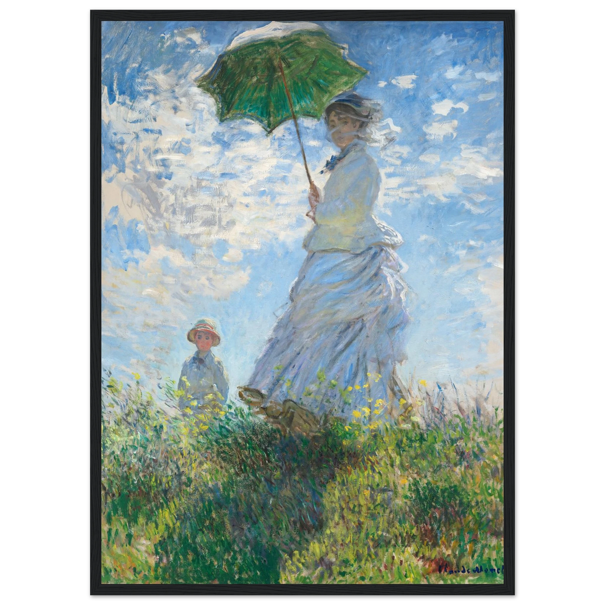 Tableau Femme à l'ombrelle, Madame Monet et son fils — Claude Monet, tirage encadré cadre noir | INKONAL