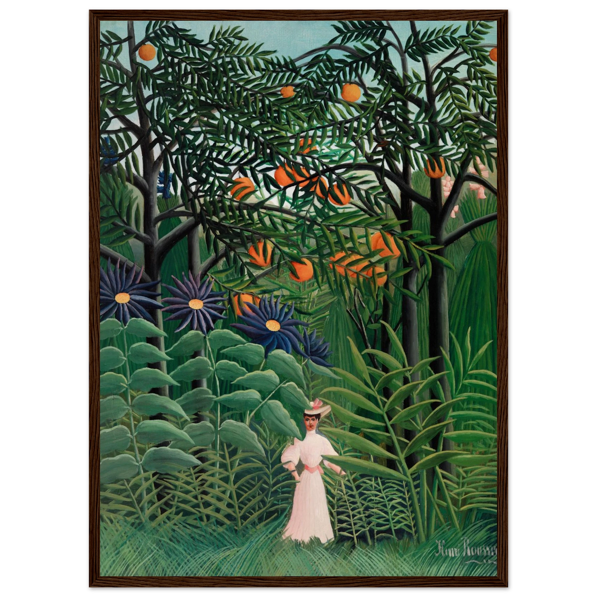 Tableau Femme se promenant dans une forêt exotique — Henri Rousseau, tirage encadré cadre bois foncé | INKONAL