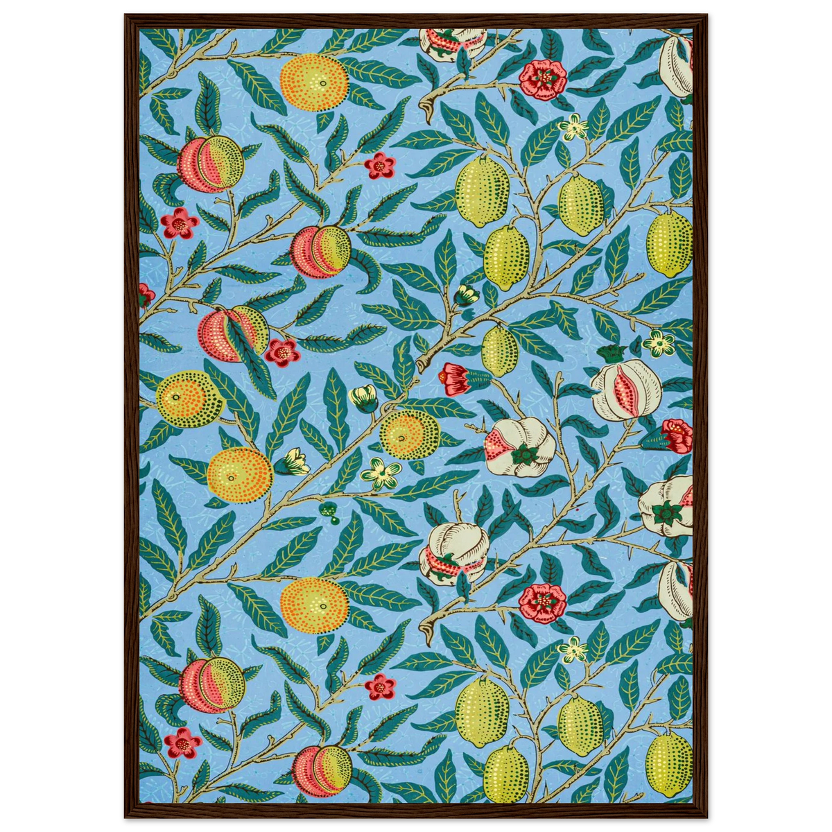 Motif Fruits — William Morris, tirage encadré cadre bois foncé | INKONAL