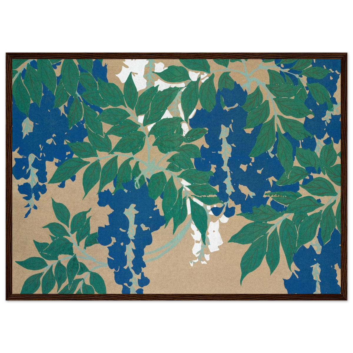 Estampe japonaise FUJI, Glycine — Kamisaka Sekka, tirage encadré cadre bois foncé | INKONAL