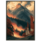 Poster Fūrinkazan encadré cadre noir — montagne, forêt et bannières de guerre, affiche d'art japonais INKONAL