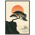 Poster Gaman — pin plié par le vent sur une falaise, affiche d'art japonais INKONAL