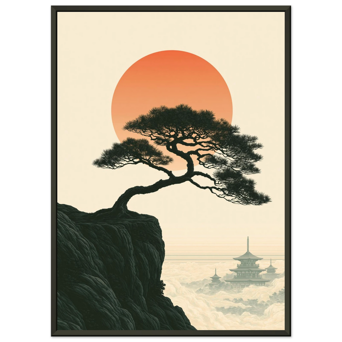 Poster Gaman — pin plié par le vent sur une falaise, affiche d'art japonais INKONAL