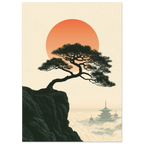 Poster Gaman — pin plié par le vent sur une falaise, affiche d'art japonais INKONAL
