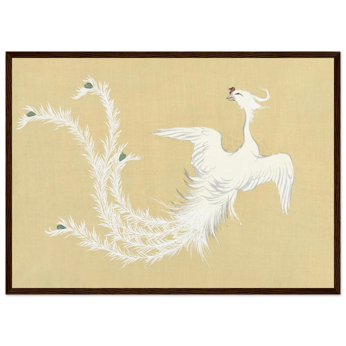 Tableau Le Phénix blanc — Kamisaka Sekka, tirage encadré cadre bois foncé | INKONAL
