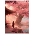 Poster Hanami sans cadre — silhouette sous un cerisier en pleine floraison, affiche d'art japonais INKONAL