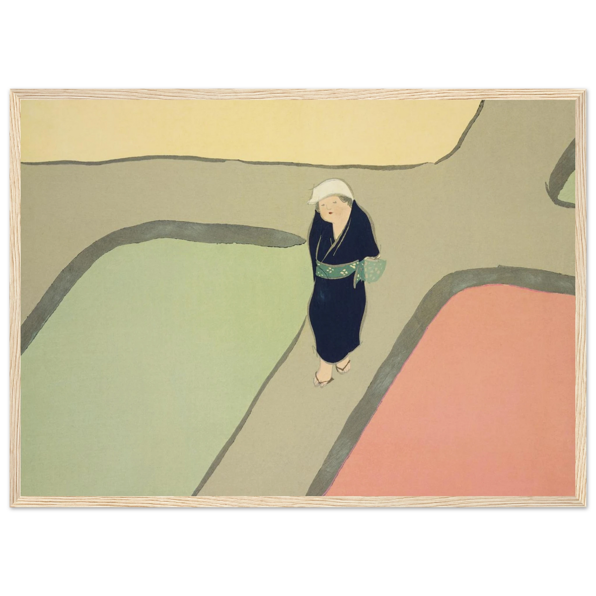Tableau Les Rizières au printemps — Kamisaka Sekka, tirage encadré cadre bois | INKONAL