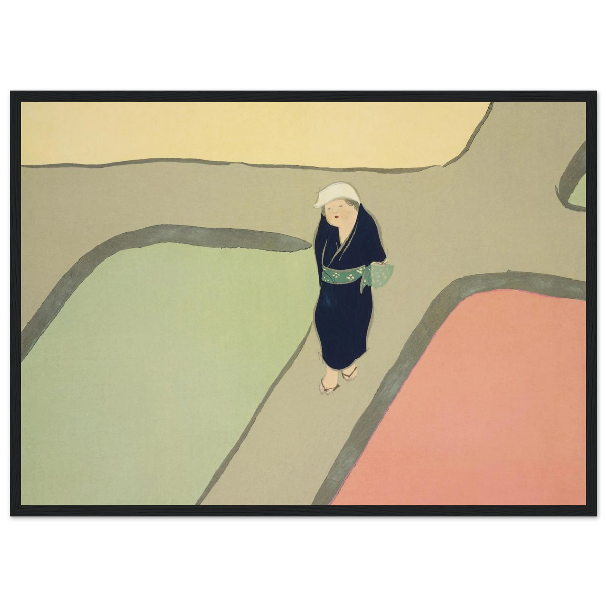 Tableau Les Rizières au printemps — Kamisaka Sekka, tirage encadré cadre noir | INKONAL