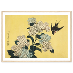 Poster Hortensia et hirondelle encadré cadre bois, estampe japonaise Hokusai INKONAL
