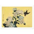 Poster Hortensia et hirondelle sans cadre, estampe japonaise Hokusai INKONAL