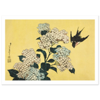 Poster Hortensia et hirondelle sans cadre, estampe japonaise Hokusai INKONAL