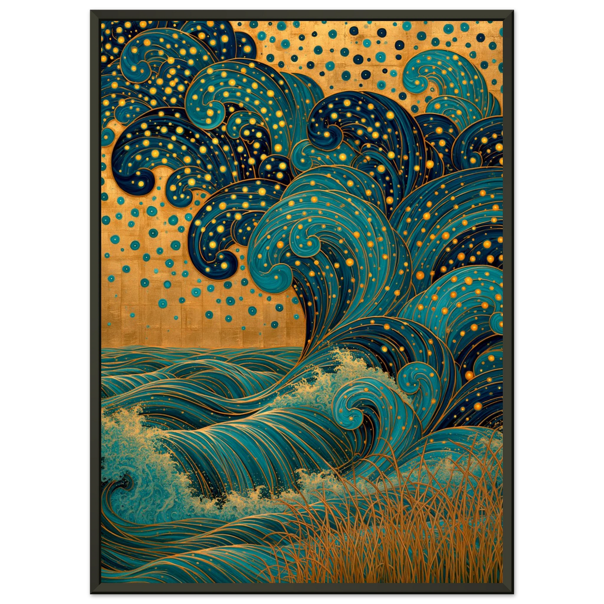 Poster Hotaru — vague de lucioles dorées au-dessus d'une rivière, affiche d'art japonais INKONAL