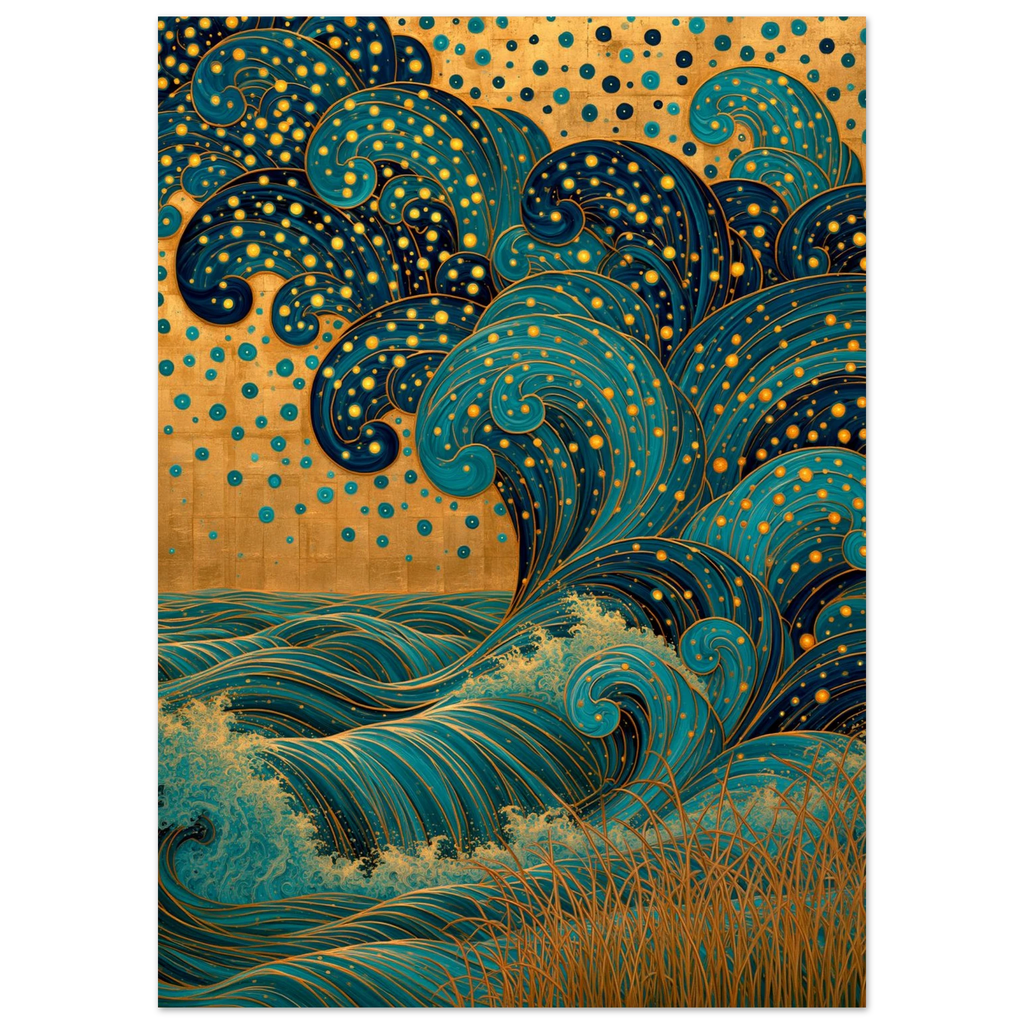 Poster Hotaru — vague de lucioles dorées au-dessus d'une rivière, affiche d'art japonais INKONAL