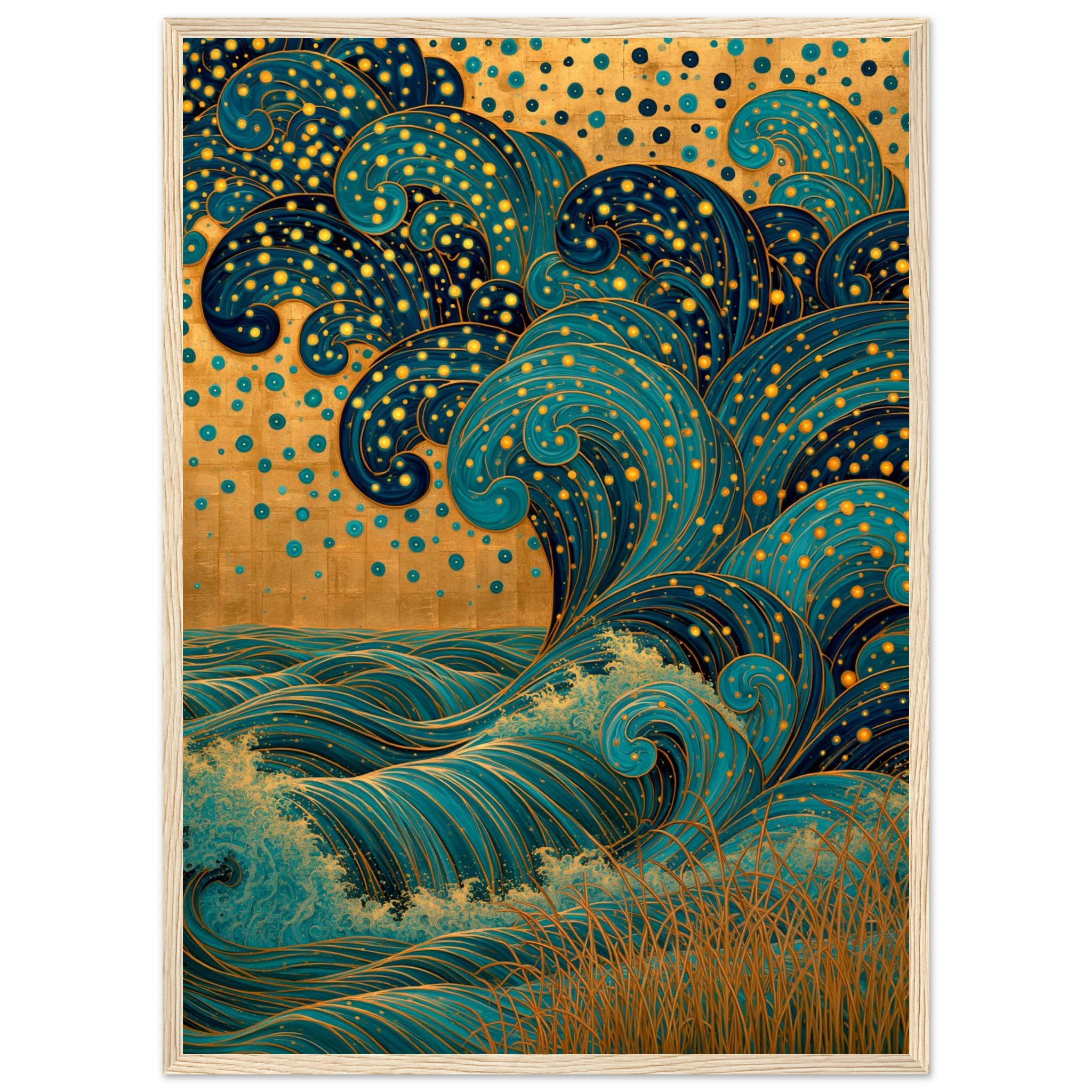 Poster Hotaru — vague de lucioles dorées au-dessus d'une rivière, affiche d'art japonais INKONAL
