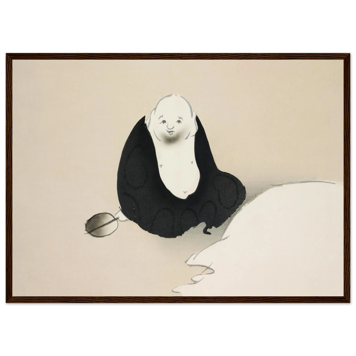Estampe japonaise HOTEI, Hotei — Kamisaka Sekka, tirage encadré cadre bois foncé | INKONAL
