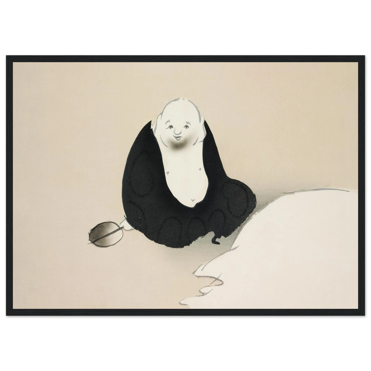 Estampe japonaise HOTEI, Hotei — Kamisaka Sekka, tirage encadré cadre noir | INKONAL