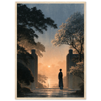 Poster Ichigo Ichie — silhouette seule à une porte ouverte face à un chemin vide, affiche d'art japonais INKONAL