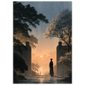 Poster Ichigo Ichie — silhouette seule à une porte ouverte face à un chemin vide, affiche d'art japonais INKONAL