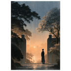 Poster Ichigo Ichie — silhouette seule à une porte ouverte face à un chemin vide, affiche d'art japonais INKONAL