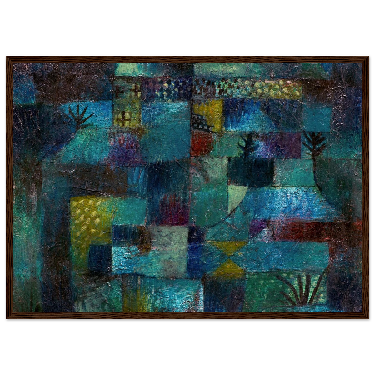 Tableau Jardin en terrasses — Paul Klee, tirage cadre bois foncé | INKONAL