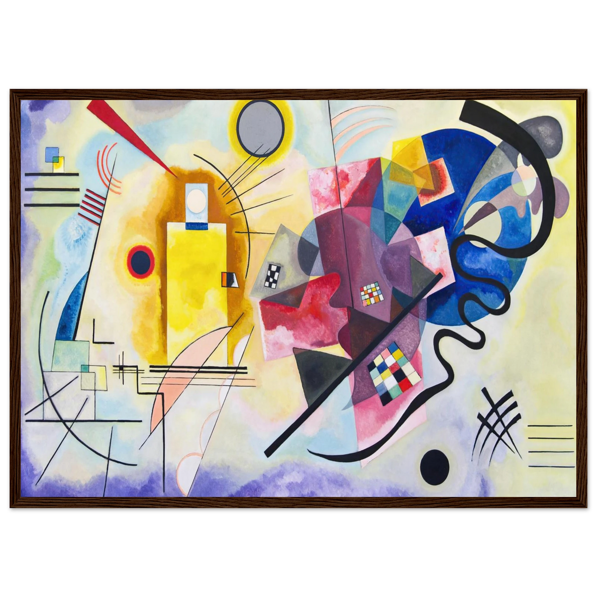 Jaune-Rouge-Bleu — Wassily Kandinsky, tirage encadré cadre bois foncé | INKONAL