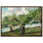 Poster Jeune fille cueillant des fleurs de pommier de Winslow Homer, encadré cadre bois foncé – affiche d'art INKONAL