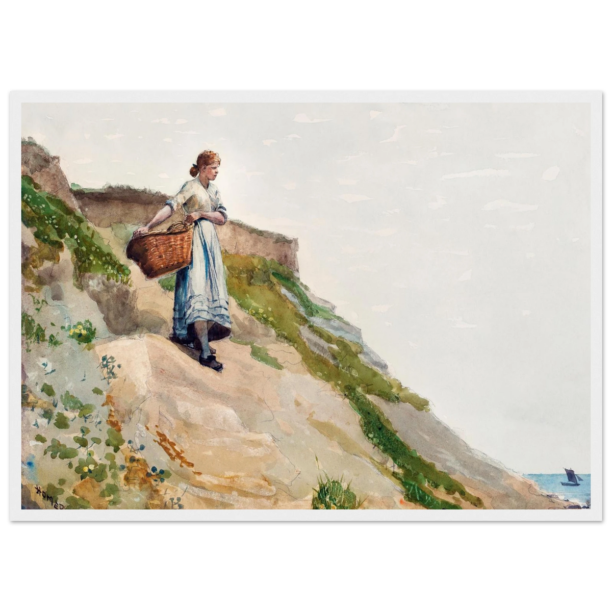 Tableau Jeune fille portant un panier — Winslow Homer, tirage cadre blanc | INKONAL