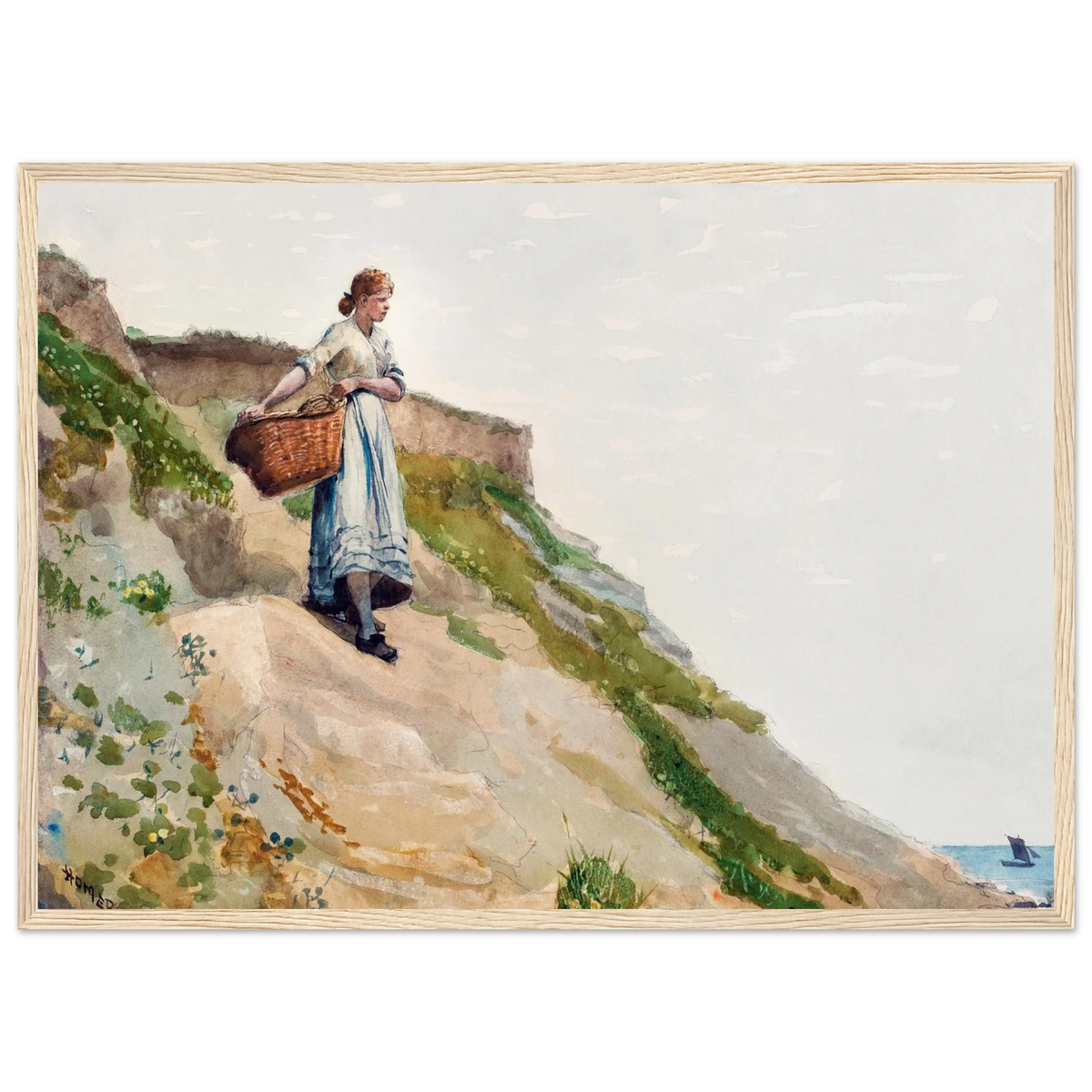 Tableau Jeune fille portant un panier — Winslow Homer, tirage cadre bois | INKONAL