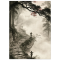 Poster Kaizen sans cadre — escalier de pierre vers un torii dans la brume, affiche d'art japonais INKONAL
