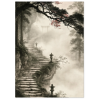 Poster Kaizen sans cadre — escalier de pierre vers un torii dans la brume, affiche d'art japonais INKONAL