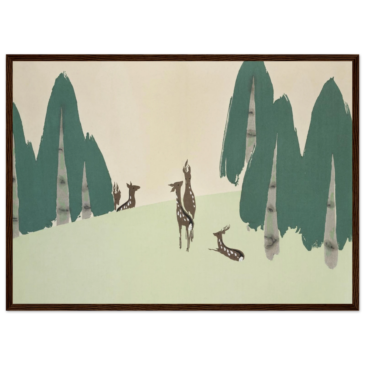 Tableau La Plaine de Kasuga — Kamisaka Sekka, tirage encadré cadre bois foncé | INKONAL