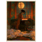 Poster Kodawari encadré (cadre bois) — calligraphe recommençant le même trait, affiche d'art japonais INKONAL