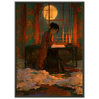 Poster Kodawari encadré (cadre noir) — calligraphe recommençant le même trait, affiche d'art japonais INKONAL