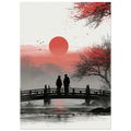 Poster Koi no Yokan sans cadre — deux silhouettes sur un pont face au soleil couchant, affiche d'art japonais INKONAL