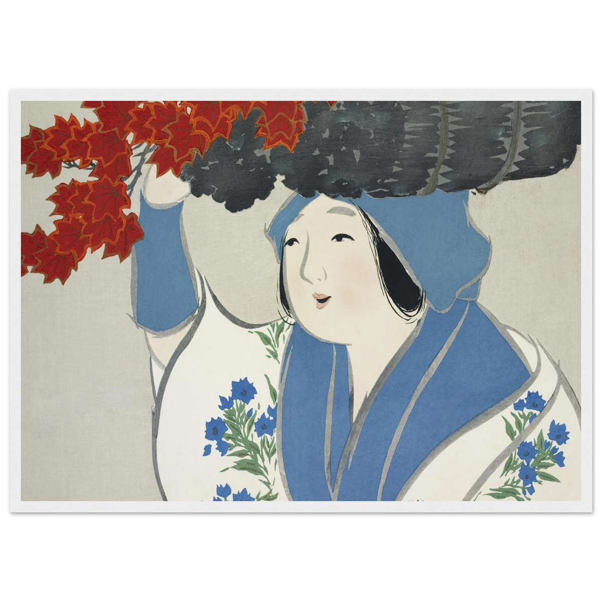 Estampe japonaise KUROKIURI, La marchande de petit bois — Kamisaka Sekka, tirage encadré cadre blanc | INKONAL