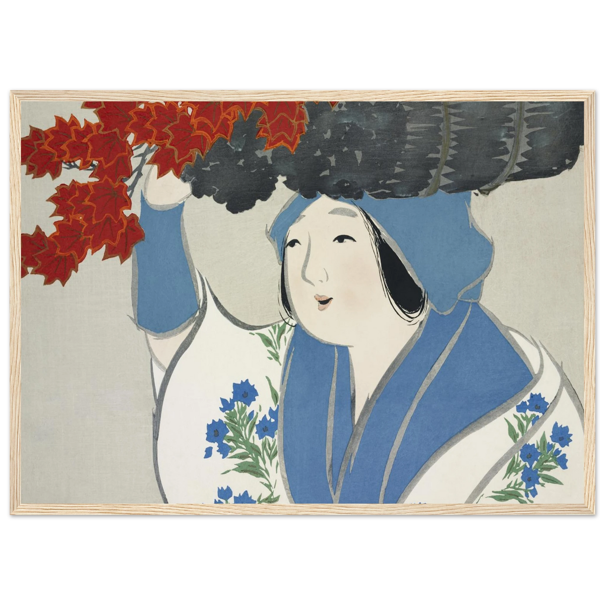 Estampe japonaise KUROKIURI, La marchande de petit bois — Kamisaka Sekka, tirage encadré cadre bois | INKONAL
