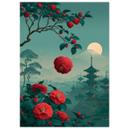 Poster Tsubaki — fleur de camélia tombant intacte, affiche d'art japonais INKONAL