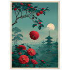 Poster Tsubaki — fleur de camélia tombant intacte, affiche d'art japonais INKONAL