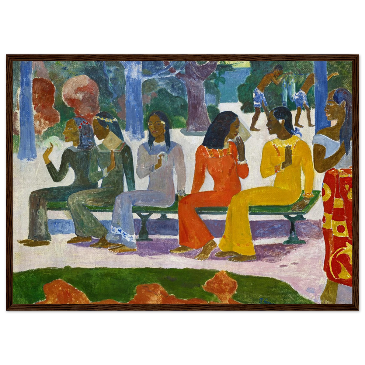 Tableau Le Marché — Paul Gauguin, tirage cadre bois foncé | INKONAL
