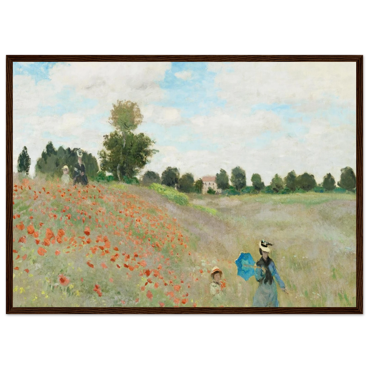 Tableau Les Coquelicots — Claude Monet, tirage cadre bois foncé | INKONAL