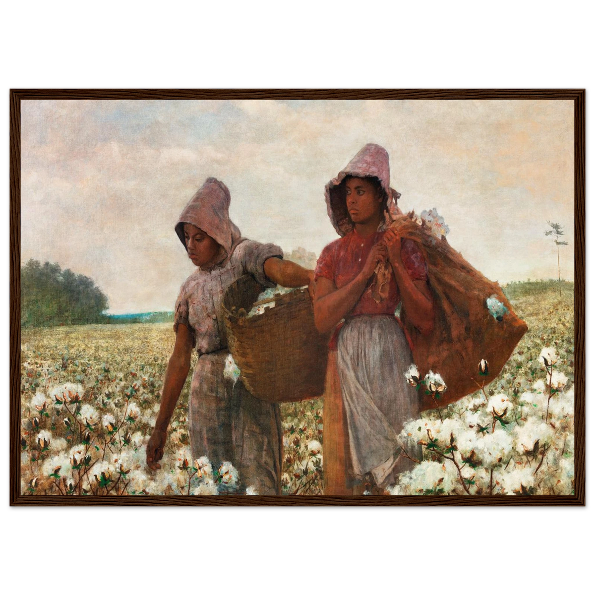 Tableau Les Cueilleuses de coton — Winslow Homer, tirage cadre bois foncé | INKONAL