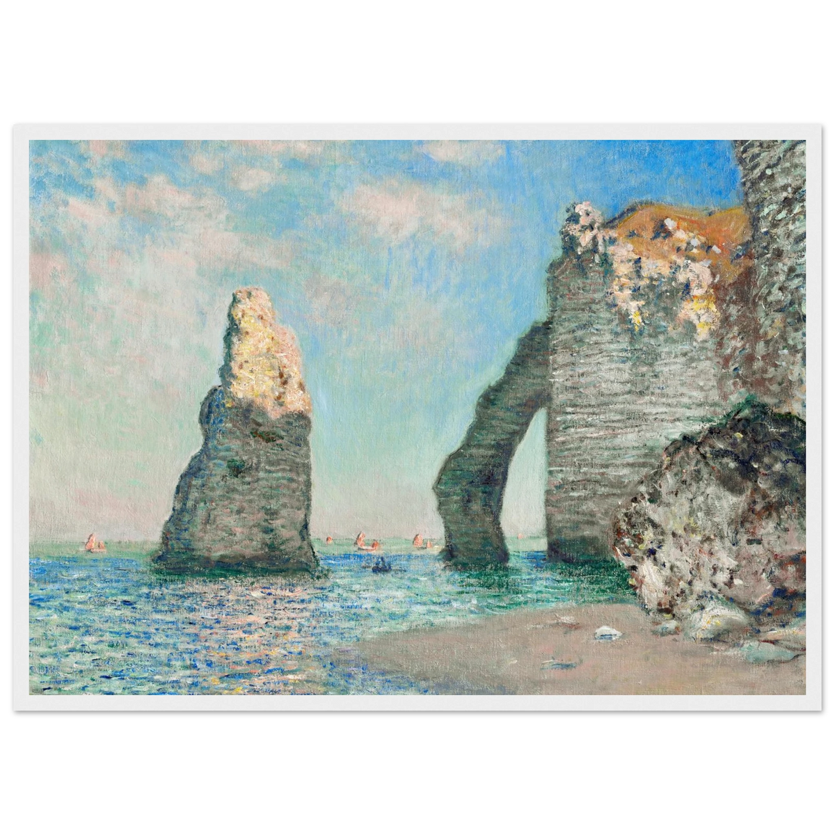Poster Les Falaises d'Étretat de Claude Monet, encadré cadre blanc – affiche d'art INKONAL